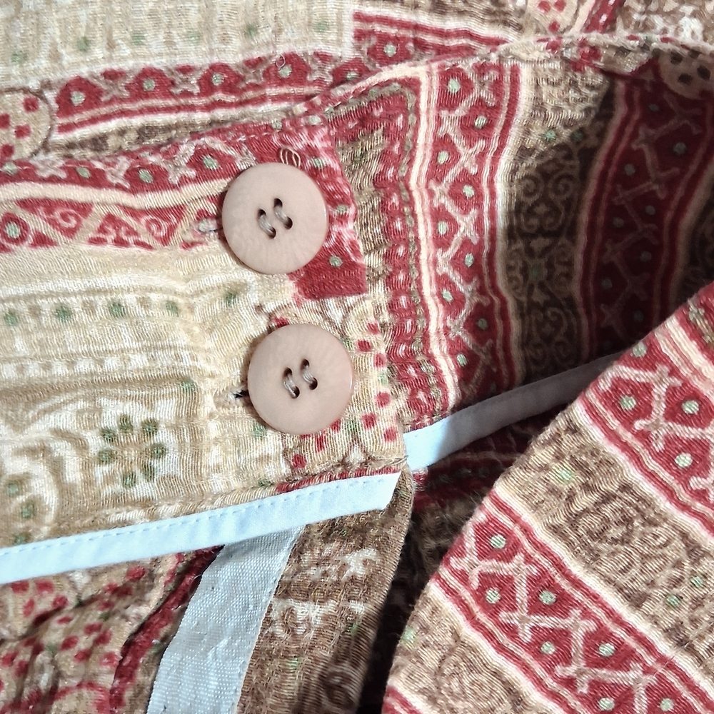 Kate Hill Red and Brown Patchwork Skirt Patterned Size 12 Silk And‎ Linen Blend - Picture 8 of 11